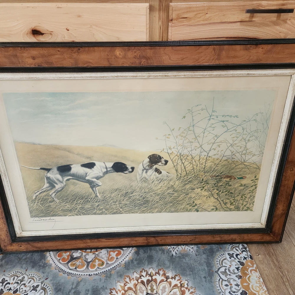Original Etching By Leon Danchin - Pointers & Pheasant